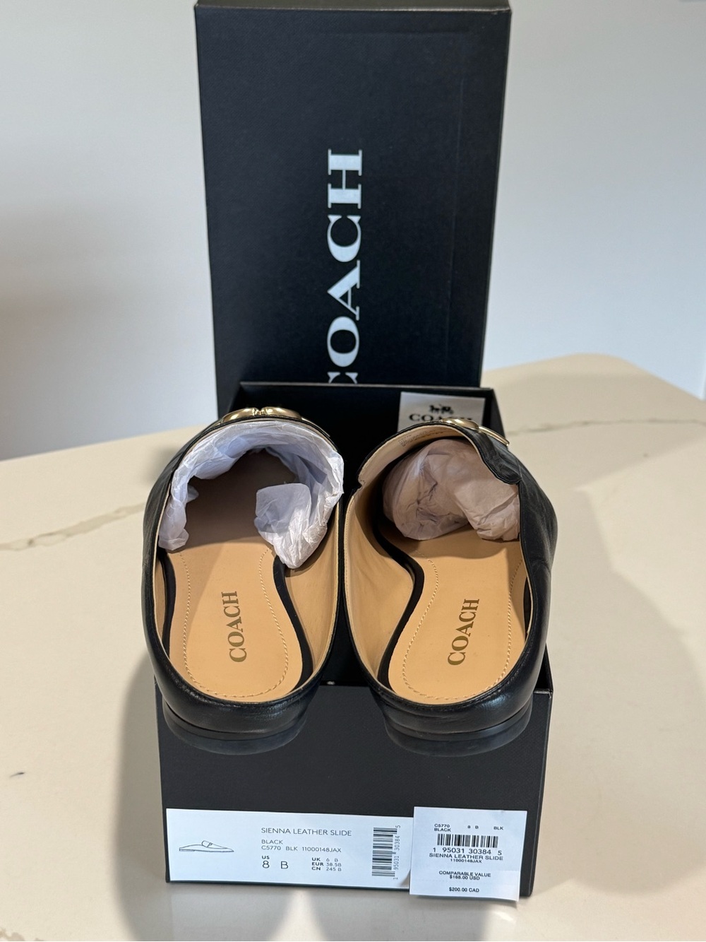 Coach Sienna Black Leather Slip-On Mules with Gold Bit - Picture 4 of 10